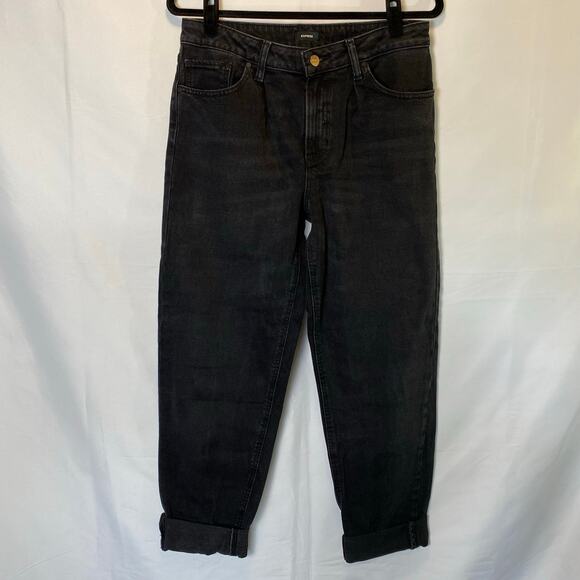 Express Women's Size 6 Relaxed Tapered Mid Rise Black Denim Jeans Cotton - Picture 1 of 11